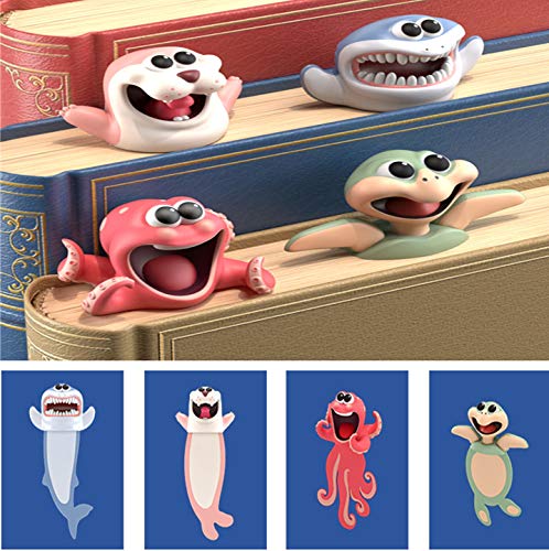 4 PCS Wacky Bookmark, SPOKKI 4inch Cartoon Animal Novelty Bookmark Kit for Student, 3D Funny Ocean Reading Bookmark of Pages Kids Gifts School Stationery Supplies (4 PCS)
