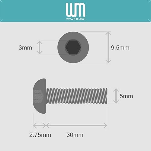 Miniatura 2 de Juego de tornillos y tuercas M5 x 1.181 in, cabeza de botón, tornillos de casquillo de casquillo de acero de aleación de grado 10.9, rosca completa