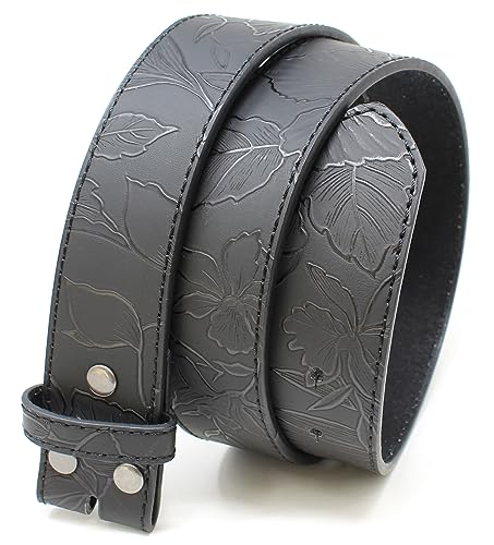 BC Belts Leather Belt Strap with Flower and Leaf Embossed Pattern 1.5" Wide with Snaps - Floral Vintage Style3