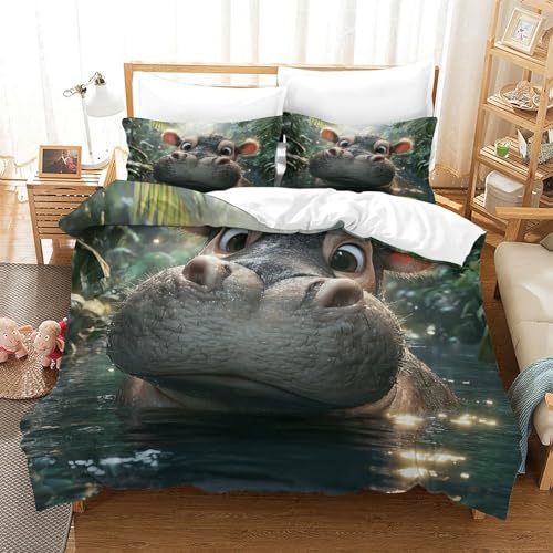 Housse de couette hippo avec éclair ultra douce parure lit microfibre résistant
