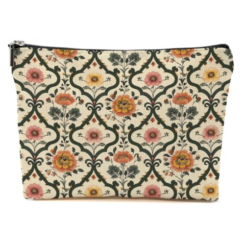 Vintage Floral Makeup Bag for Women Bohemian Travel Accessory Pouch