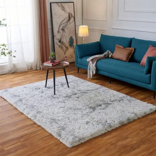 Evitany Indoor Modern Soft Touch Area Rug Thickened Shaggy Rugs Anti-Skid Floor Mat Fluffy Rug for Bedroom, Living Room (White, 80x120 cm)