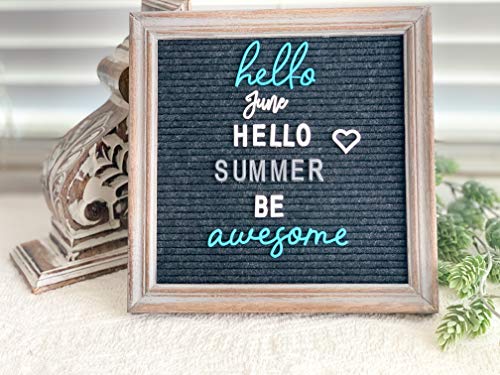 Rustic Felt Letter Board Bundle Farmhouse Vintage Barn Wood Frame and Stand by Felt Creative Home Goods Changeable Message Memo Board 700+ Letter Set Numbers (Gray Frame, Black Felt 10x10 Inches)