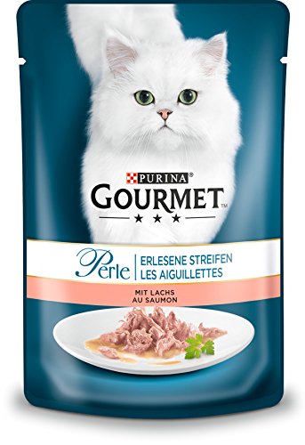 PURINA GOURMET Perle Erlesene Streifen Katzenfutter nass, mit Lachs, 24er Pack (24 x 85g)