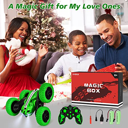 Ivgui Kids Remote Control Car For Boys 8-12 & Age 4-7, Indoor & Outdoor Rc Cars Toys, Double-Sided Flip & 360° Rotating Rc Car, 4Wd 2.4Ghz Rc Stunt Car With Headlights, 2 Rechargeable Batteries, Green #TOP5