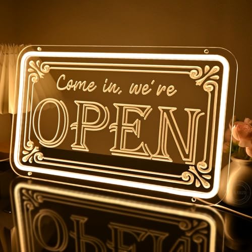 Image of Planzo Open Neon Sign LED Light Business Restaurant Shop Bar Wall Decor USB | Open Advertisement Board, Cafe Beauty Salon Office Spa Hotel Club Wall Sign Decor, Window Display, 15.75 inchx9.65 inch Indoor