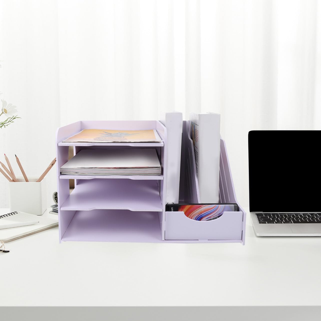 Mehrschichtiges Aktenregal, seitlicher Schreibtisch-Dokumentenablage, praktischer Aktenhalter für Büro und Zuhause, Arbeitszimmer, Aktenhalter für effizientes Schreibtischzubehör-Management