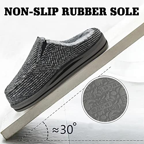Oncai Slippers For Men With Arch Support,Cotton-Blend Memory Foam House Slippers For Men Warm Strips Fluffy Plush Wool-Like Clogs With Rubber Sole Grey Size 15 #TOP6