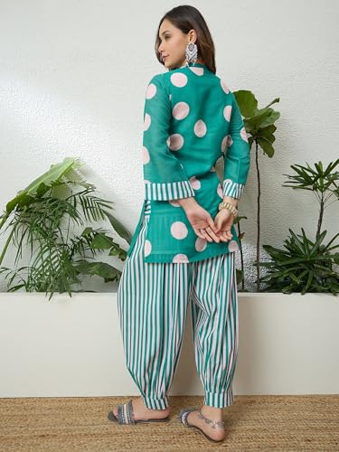 Image of EthnicJunction Women's Linen Floral Print Summer Wear Straight Short Kurti with Afghani Pant Set | Co Ord Set for Women Stylish | Fusion wear Women