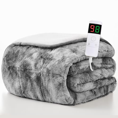 Image of Homemate Heated Weighted Blanket for Adults - 62 inchx84 inch 15lbs Electric Throw Fast Heating Heavy Blanket 1 /2 /4 /6 /8 Hour Auto Off 10 Heat Levels Over-Heat Protection Luxury Faux Fur Sherpa