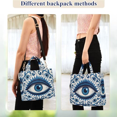 Shoulder Handbags for Women Blue Evil Eye Print, Corduroy Tote Bag Large Capacity Small Size2