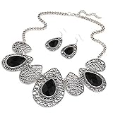 AnVei-Nao Womens Luxury Drop Pattern Pendant Bib Necklace Hook Earring Jewelry Set