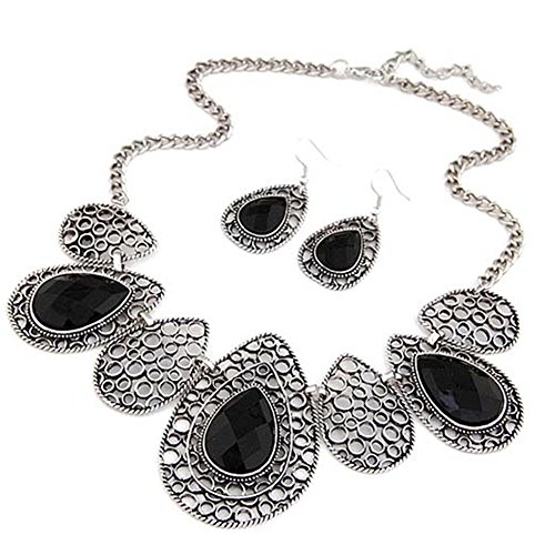 AnVei-Nao Womens Luxury Drop Pattern Pendant Bib Necklace Hook Earring Jewelry Set