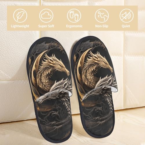 Vintage Metal Dragon Print Women Slippers Home Furry Shoes Keep Men Couples Shoes Warm For Women-3