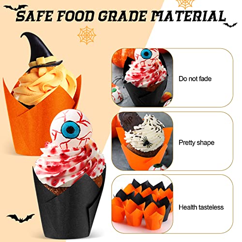 200 Pcs Tulip Cupcake Liners Muffin Baking Cupcake Liners Greaseproof Cupcake Wrappers For Valentine's Day Wedding Christmas Halloween Birthday Baby Shower Party (Orange, Black) #TOP2