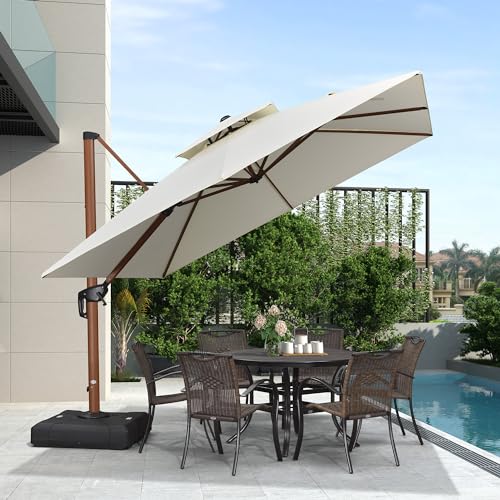 PURPLE LEAF Sombrillas de jardín 3x3 m Parasol Terraza grandes de Aluminio de Diámetro, Rotación de 360°, Parasoles Jardin, con Manivela y Protección UV 50+, blanco