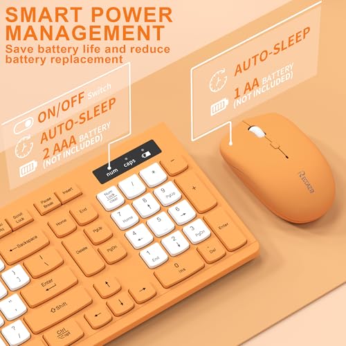 Image of Wireless Keyboard and Mouse Combo, Full-Sized Wireless Keyboard and Adjustable DPI Mouse, 2.4GHz USB Receiver, Keyboard and Mouse for PC, Windows, Desktop, Laptop (Orange-B)
