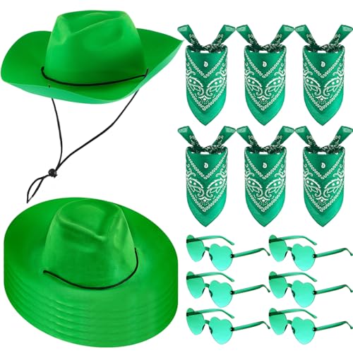 Newcotte 18 Pcs Cowboy Hat and Bandana Glasses Set for Men Women