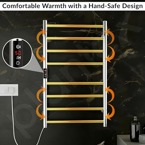 Image of Plantex 304 Grade Stainless Steel Electric Heated Towel Rack for Bathroom /8-Bar Wall Mounted Towel Warmer /Towel Rail /Fast Heating & Rust Proof - Pack of 1 (Chrome, 800 X 500 Watt)