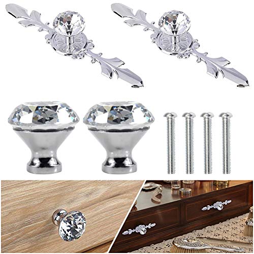 JAHEMU Pomo Cristal Perillas Cristal Diamante Cajón Perillas Aleación Diamante Perillas para Alacena Baño Cocina Gabinetes
