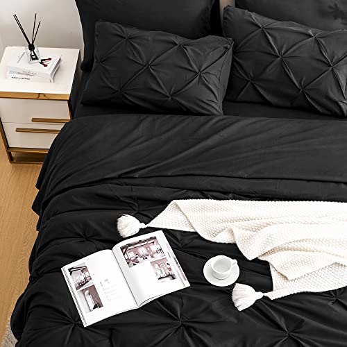 Ubauba Full Comforter Set With Sheets-Pinch Pleating 7 Pieces Bed In A Bag Black Bed Set With Comforters, Sheets, Pillowcases & Shams,Pintuck Bedding Sets,(Black,Full) #TOP2