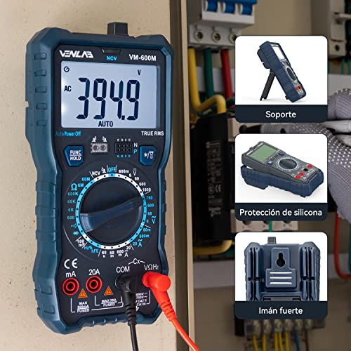 Miniatura 6 de Venlab Multímetro Con Rango Manual, True Rms Multímetro Digital 6000 Cuentas, Polimetro Medición De Corriente Tensión Capacitancia Resistencia Frecuencia Ciclo De Trabajo Ncv Hfe Continuidad