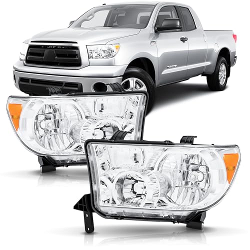 Headlights Assembly compatible with 2007-2013 Toyota Tundra with Level Adjuster for 2008-2017 Toyota Sequoia Headlamp (12-14 Models Without Headlight Washer)