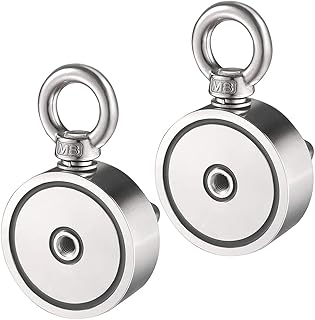 2 Pack Super Strong Neodymium Fishing Magnets - Double Sided Neodymium Rare Earth Magnet 450 lbs(204 KG) Combined Pulling Force for Retrieving in River and Magnetic Fishing, Diameter 1.88 inch(48mm)