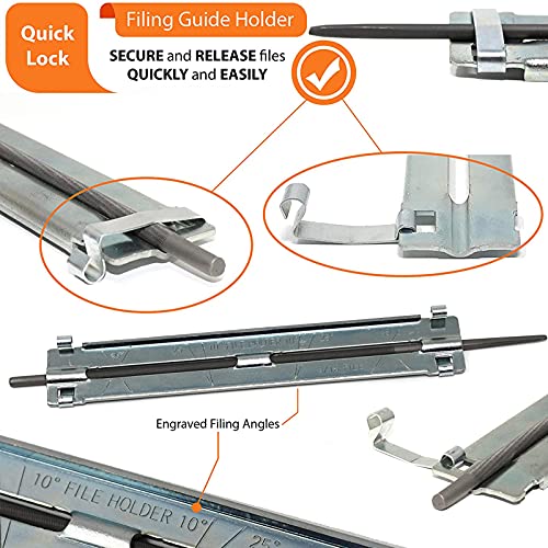 Kettensägen Schärfer Feilen Kit, 10 Stück Universal-Kettenfeilen-Schleifwerkzeuge, mit 5/32\ 3/16\ 7/32\ Rundfeile Flachfeile Holzgriff-Tiefenmesser, für alle Größen Kettensägen