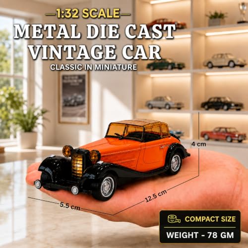 Image of GRAPHENE 1:32 Die Cast Metal Vintage Toy Car Pull Back Action Light Sound Openable Doors Detailed Interior Classic Retro Collectible Model Car for Kids Boys Girls Adults Car Collectors Birthday Gift