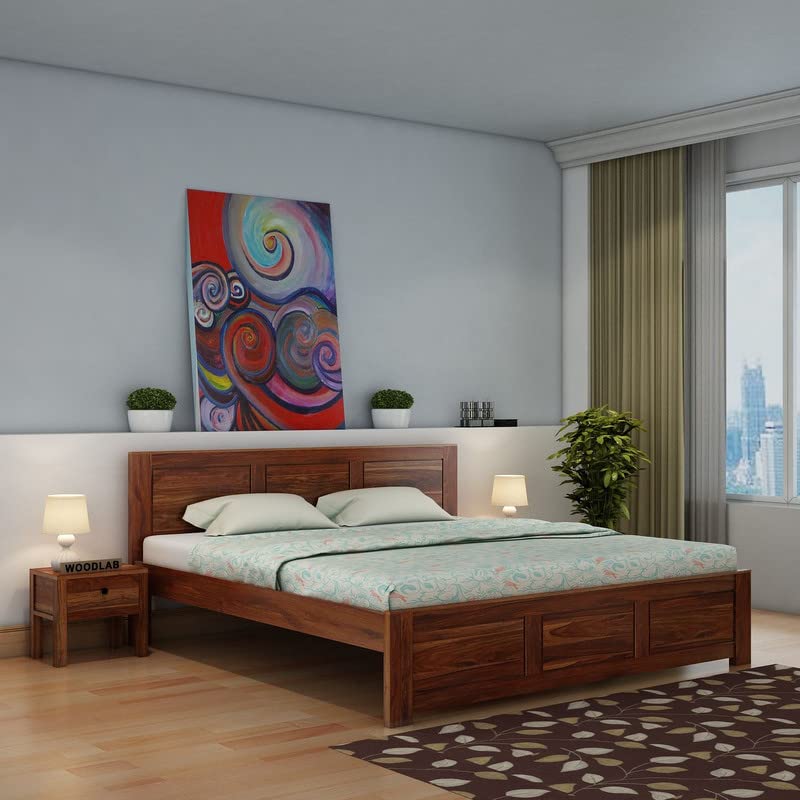 Image of WOODLAB Furniture Solid Sheesham Wood King Size Bed Without Storage Wooden Double Bed Furniture for Bedroom Living Room Home (Honey Finish)
