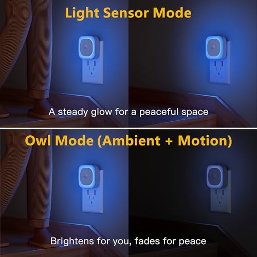 Image of YUNLEX 2 Pack Plug in Night Light with Motion Sensor & Dusk to Dawn Sensor, 3 in 1, Auto ON /Off, Dimmable, Night Lights Plug into Wall for Bathroom, Kitchen, Light Blue