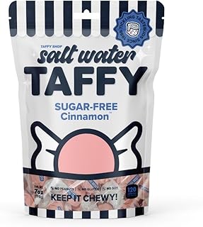 Taffy Shop Sugar-Free Cinnamon Salt Water Taffy – Gourmet Soft Chewy Candy, Bulk Sweet Snack, Fresh Gift & Gluten-Free, 35 Individually Wrapped Pieces (7oz)