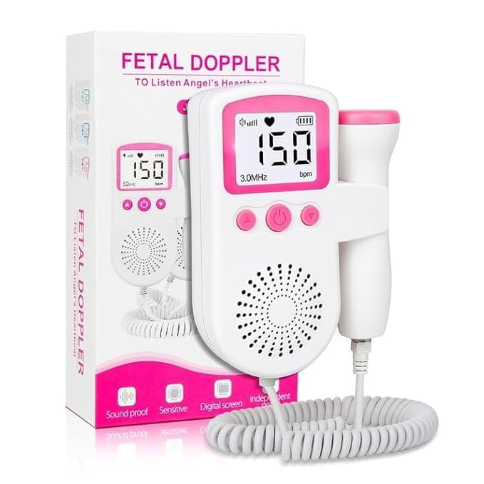 Image of Portable Fetal Doppler Heart Rate Monitor Home Baby Fetal Heart Doppler Your Portable Pregnancy Companion with 50-230M Measuring Hz, LCD Display, and Pocket Size Monitor for Pregnancy - (Pink)