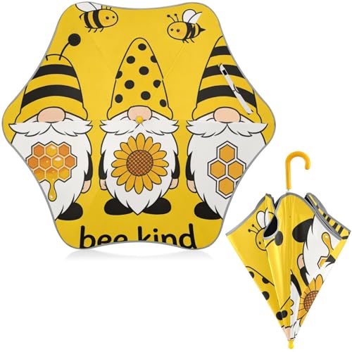 Paraguas para lluvia para niños pequeños con gnomo de abeja y tira reflectante