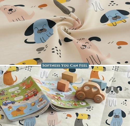 Image of VAS COLLECTIONS Single Bed Comforter Set 220 GSM Microfiber | Ultra Soft AC Comforter with Flat Bedsheet (60x90 Inches) & 1 Pillow Cover | 3 Pc Bedding Set (Puppy Print) | 3 Pc Bedding Set