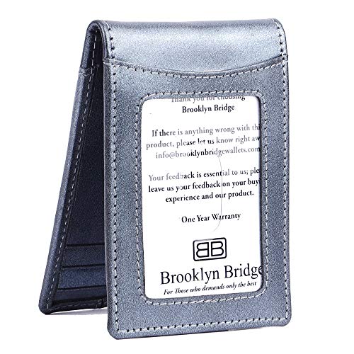 Image of Brooklyn Bridge Genuine Leather Money Clip Wallet for Men VT Silver Pearl - Premium Slim RFID Protected Leather Wallet with Cash Clip & Card Slots, Stylish Front Pocket Gift for Men