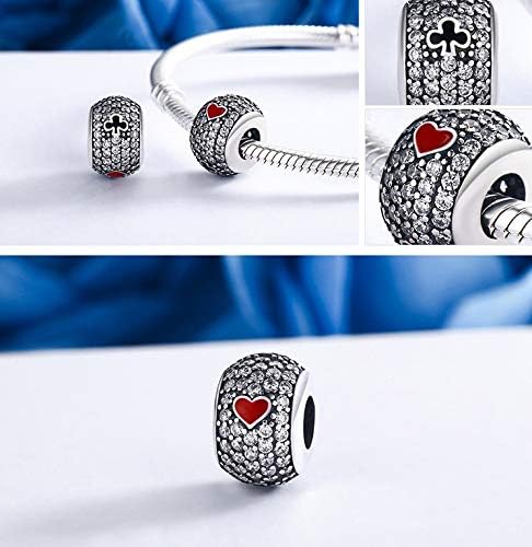 DIAN Jewellery - 925 Sterling Silver Love Heart Poker Style Charm - Bracelet Charm Fits European Charms Bracelets, Happy Anniversary Birthday Charms for Bracelets