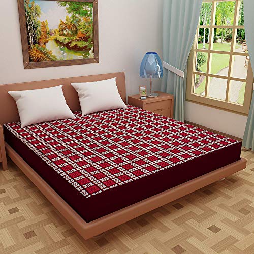 Image of Lithara Water Proof Terry Cloth Printed Mattress Protector 78x66 Inch for Queen Size Bed | Water Resistant Fitted Mattress Cover (Maroon Pack of 1)