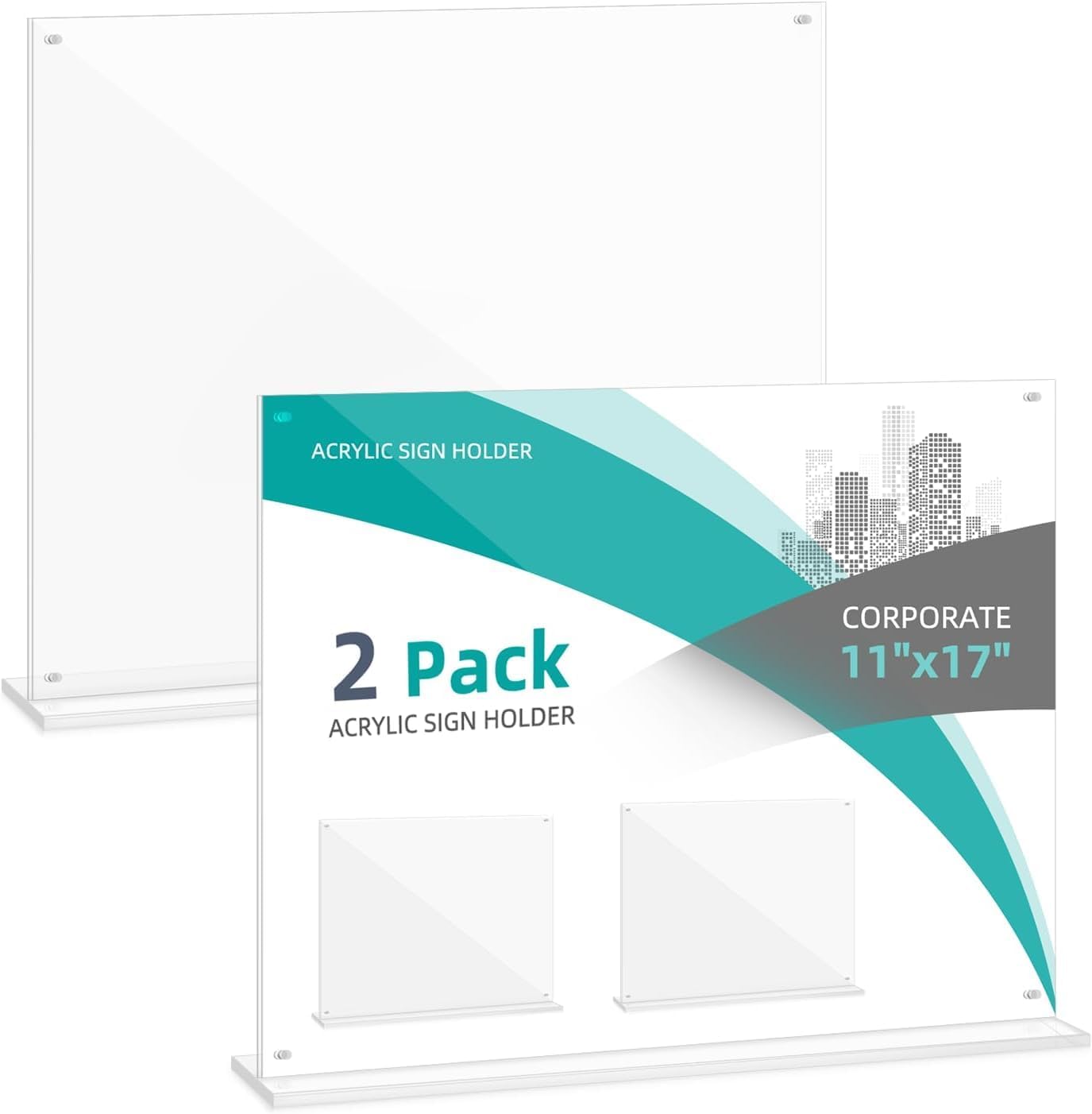 17x11 Acrylic Sign Holder Table Top with Magnetic Corners, 4-Pack – Quick Change Display Stand for Menus, Posters and Ads, Restaurant, Office, Events, Retail, Large Size