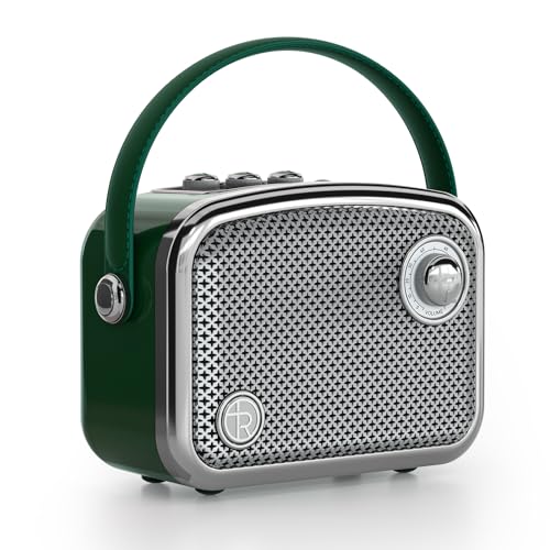 TOMPROAD Altoparlante Bluetooth portatile in stile vintage, marrone, design retrò con griglia in rete metallica, forma quadrata compatta (Verde)