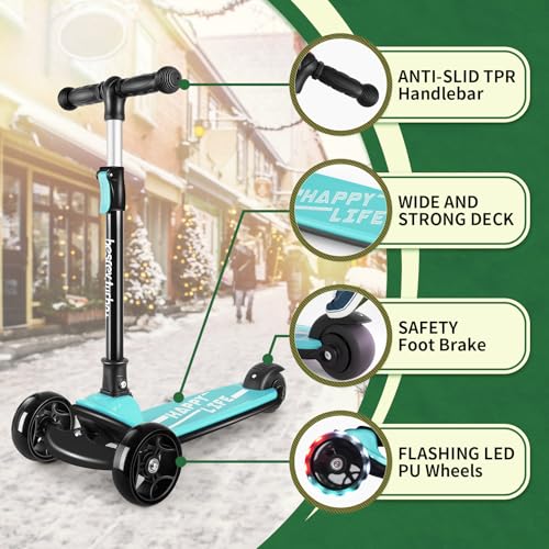 Image of besrey 3 Wheel Scooter for Kids Ages 3-10 with 4 Adjustable Height | LED Light Wheels, Foldable Toddler Scooter, Extra Deck, Lean-to-Steer Design, Sturdy and Safe