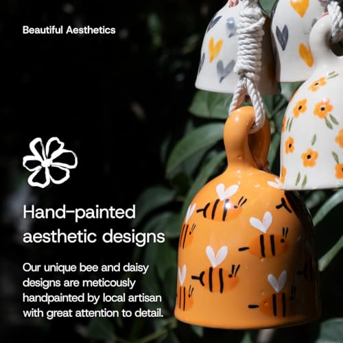 Image of Mundane | Macrame Bell Hanging with Handpainted Ceramic Bells | Wall & Balcony Home Decor (Yellow- Zelora Bells)