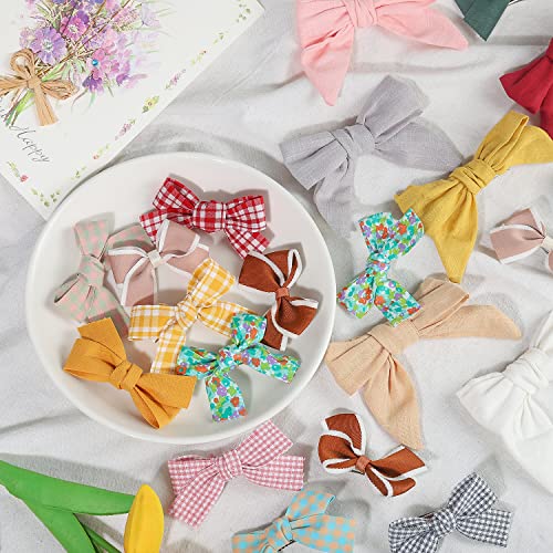 32Pcs Hair Bows,Baby Girl Hair Bows Clips Cotton Linen Bows Assorted Fully Lined Toddler Hair Barrettes Accessories For Little Girls Kids Teens(2Size,20 Colors) #TOP6