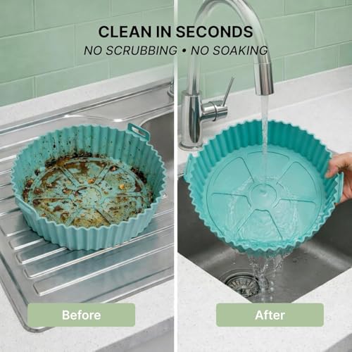 Image of BEYOND BASIC 2 PCS Air Fryer Tray - Reusable, Non-Stick, Heat-Resistant Liner - BPA-Free, Dishwasher Safe - Fits 6 to 8 Qt Air Fryers - Eco-Friendly, Oil-Free Cooking Mat - Multicolor (Silicone 2pcs)