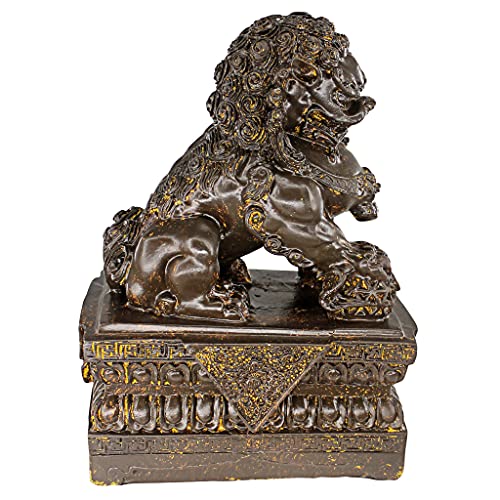 Estatua Asiática León Guardián Chino Macho 9 pulgadas miniatura 5