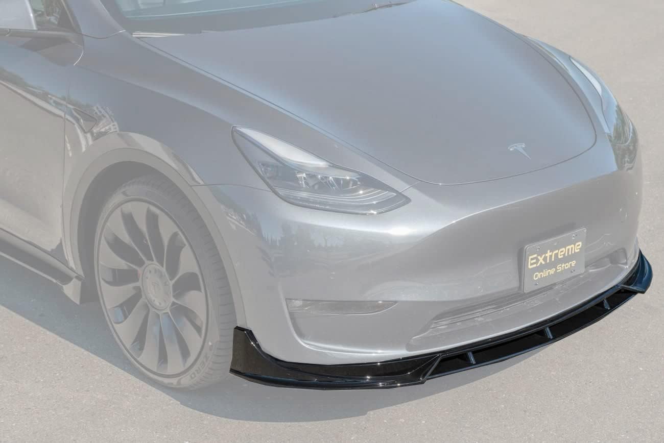 Replacement For 2020-2024 Tesla Model Y | Performance Track Style ABS Plastic - Painted Glossy Black Front Bumper Lower Lip Splitter