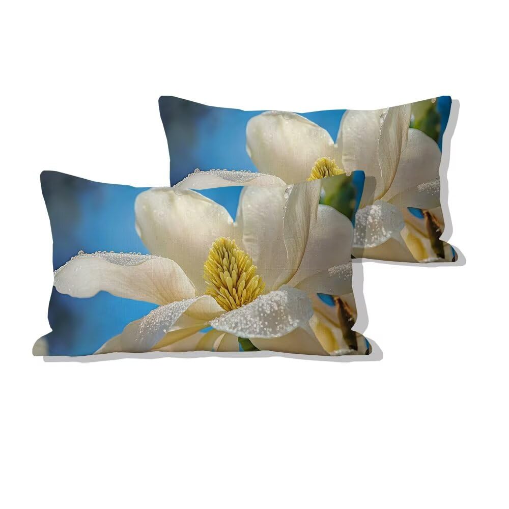Housse de coussin extérieure imperméable 50x90 cm lot de 2 en lin magnolia pour jardin
