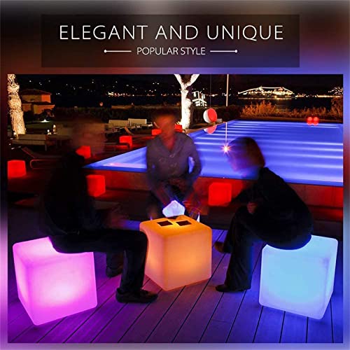 Image of 16 Inch Rechargeable LED Color Changing Cube Chair Light, Waterproof RGB Color Changing LED Light Cube Seat Stool Side Table w /Remote for Party Mood Lamp Night Romantic Decorative Lighting