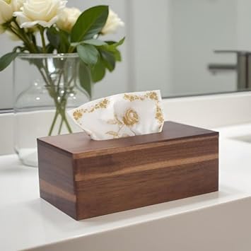Tissue Box Cover Rectangle, Wood Tissue Box Holder, Wooden Facial Paper Holder for Bathroom, Bedroom, Dinner Table, Office (1 Pack, 25 x 14 x 9.5 cm)